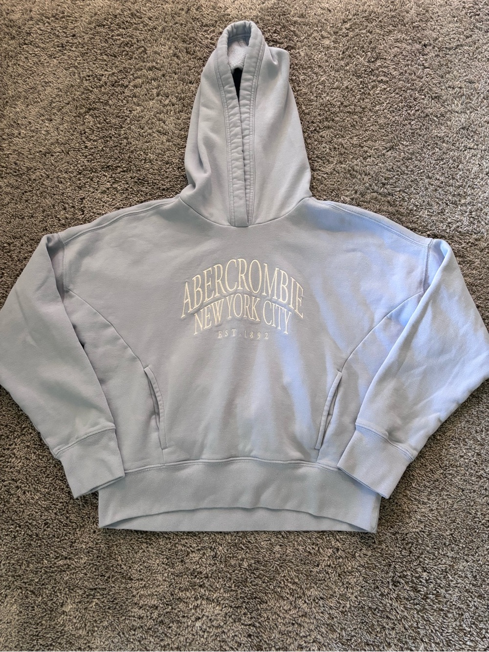Abercrombie & Fitch Powder Blue Embroidered Logo Hoodie Relaxed Kids Size 13/14